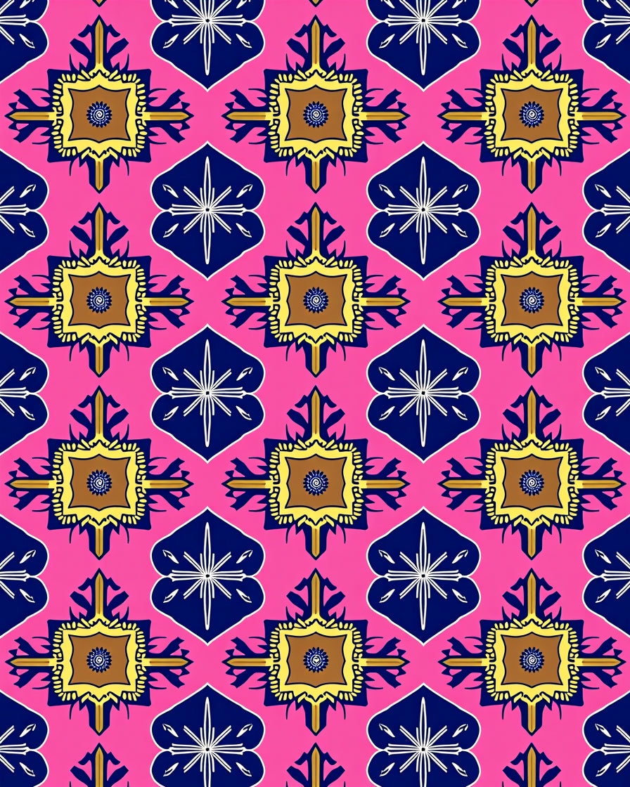 Pink Navy Golden Quatrefoil Medallion Rug