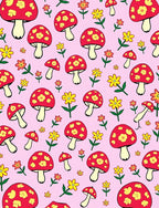 Whimsical Red Mushroom Floral Blend Rug