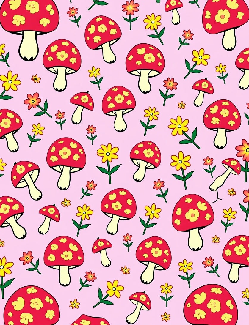 Whimsical Red Mushroom Floral Blend Rug