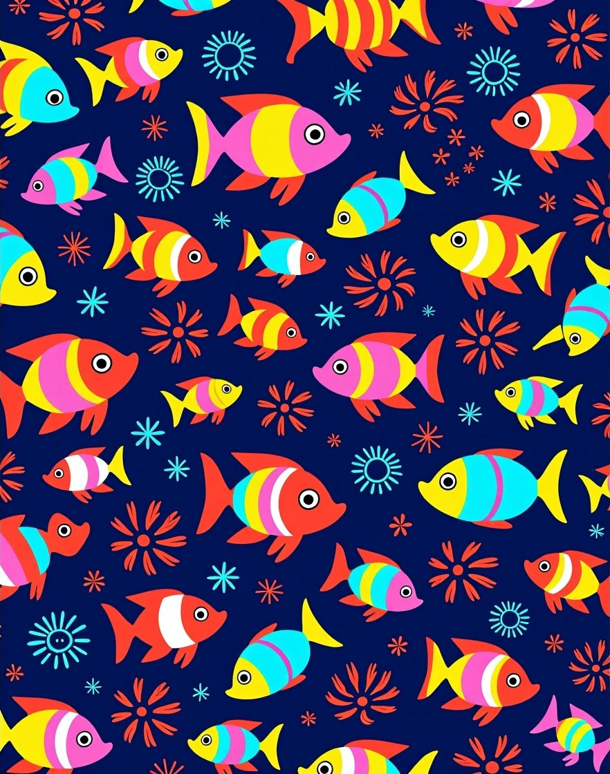 Colorful Striped Fish Oceanic Collage Rug