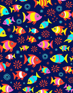 Colorful Striped Fish Oceanic Collage Rug