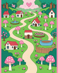 Whimsical Pink Mushroom Village Pathway Rug