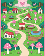 Whimsical Pink Mushroom Village Pathway Rug