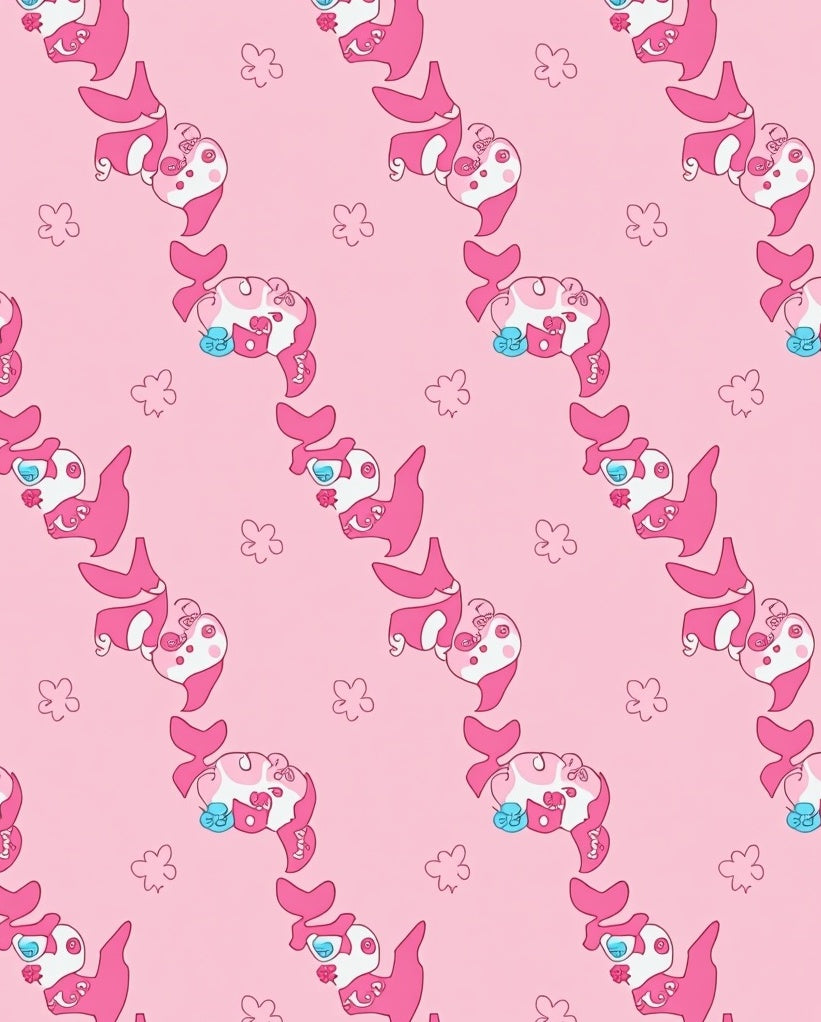 Sweet Pink Kawaii Fish Floral Rug