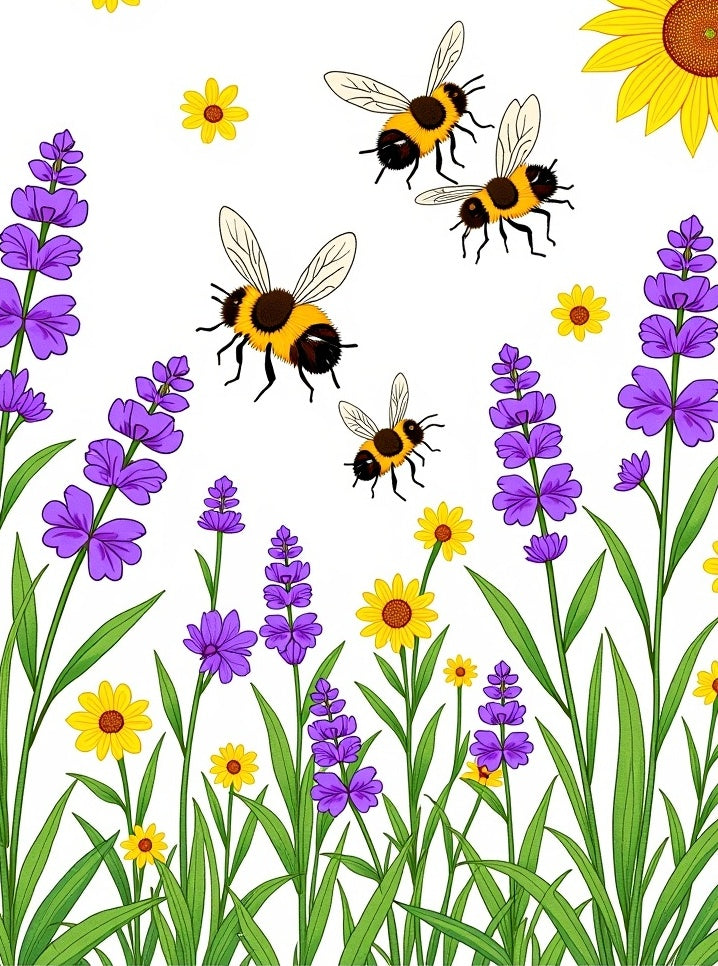 Whimsical Yellow Floral Bee Meadow Rug