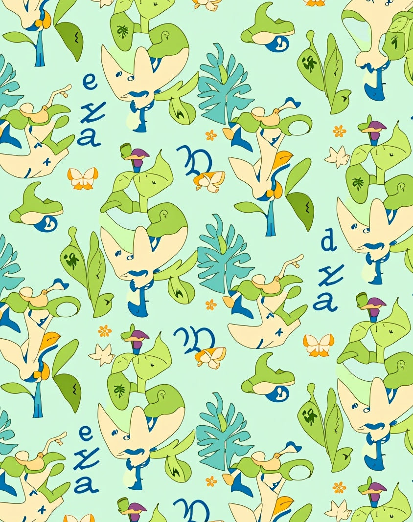 Whimsical Green Abstract Botanical Forms Rug