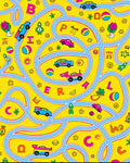 Playful Yellow Car Race Track Rug
