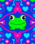 Whimsical Frog Heart Floral Royal Blue Rug