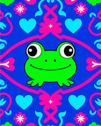 Whimsical Frog Heart Floral Royal Blue Rug
