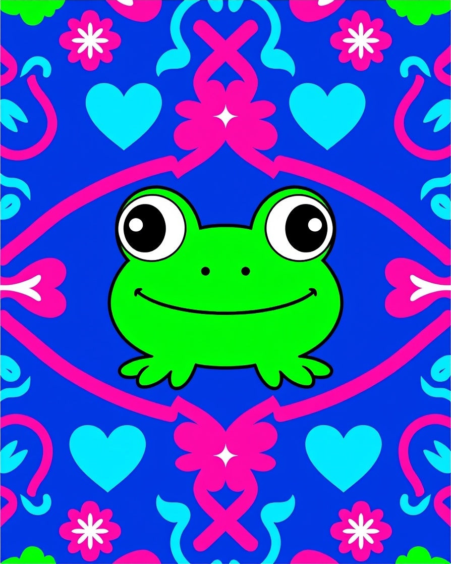 Whimsical Frog Heart Floral Royal Blue Rug
