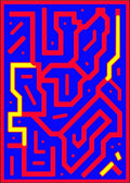 Bold Blue Red Yellow Abstract Maze Rug