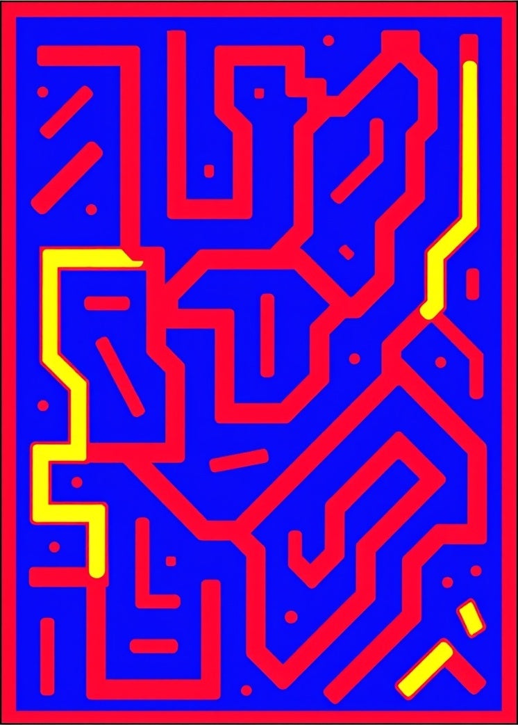 Bold Blue Red Yellow Abstract Maze Rug