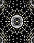 Black Yellow White Sunburst Mandala Rug