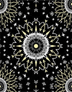 Black Yellow White Sunburst Mandala Rug