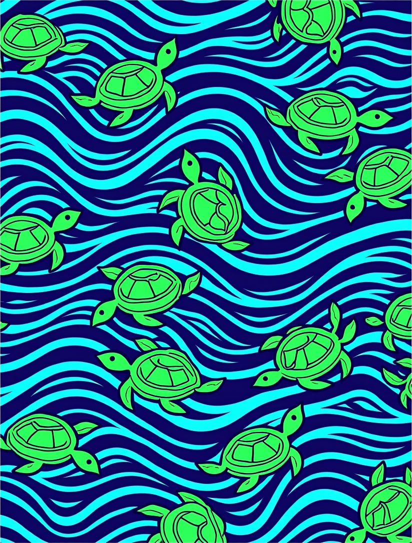 Oceanic Green Turtles Blue Waves Rug