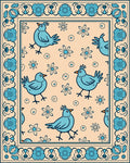 Whimsical Teal Bird Floral Motif Rug