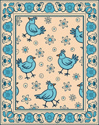 Whimsical Teal Bird Floral Motif Rug