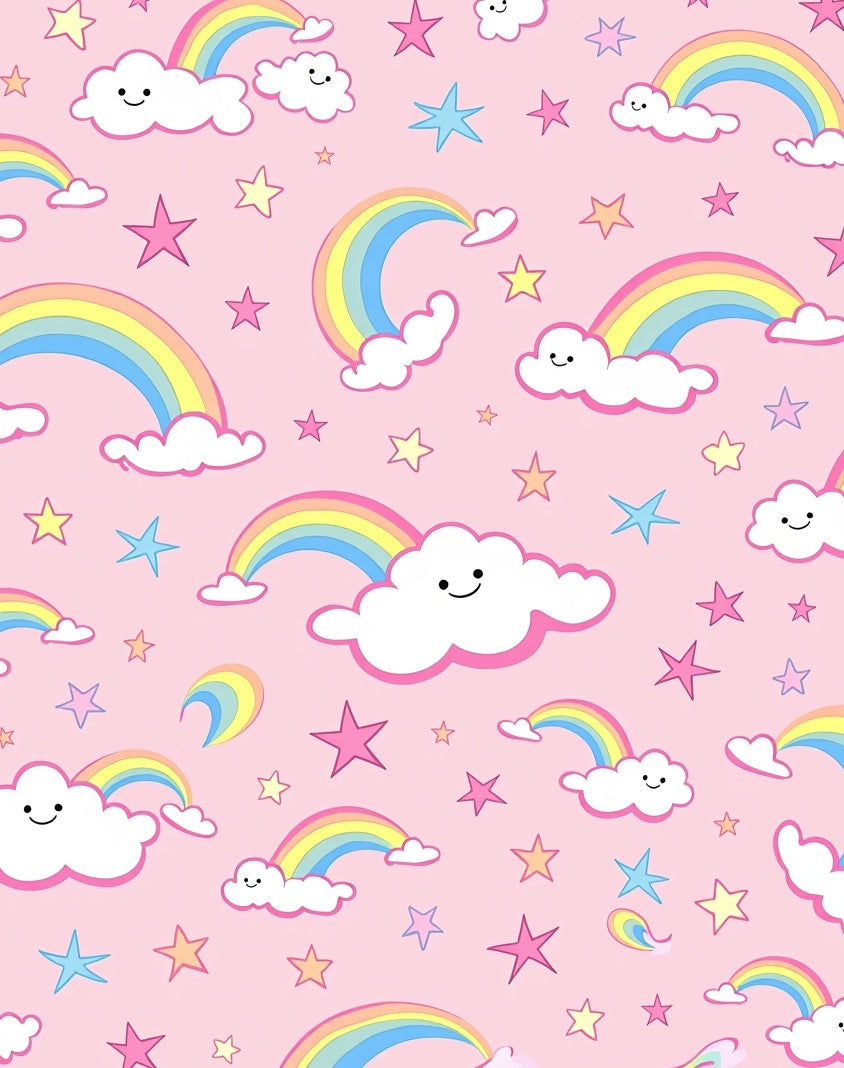 Pink Rainbow and Star Cloud Carousel Rug