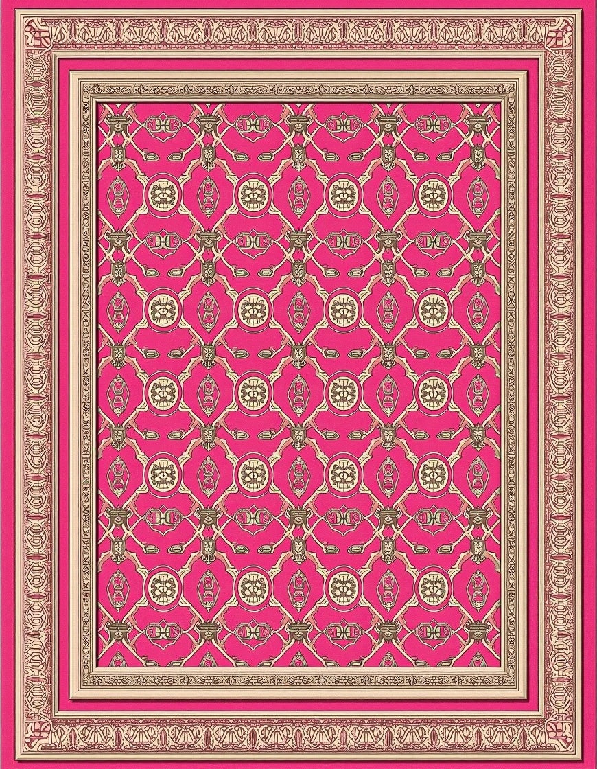 Vibrant Pink Ornate Geometric medallion Rug