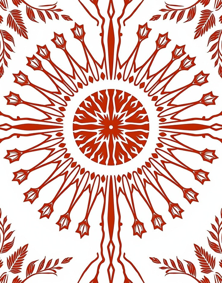 Crimson Sunburst Branch Medallion Rug