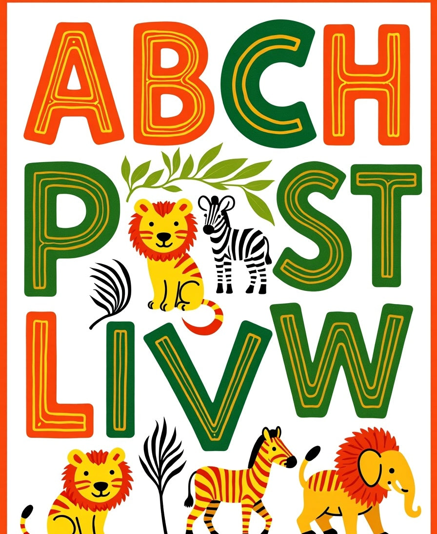 Jungle Alphabet Lion Zebra Collage Rug