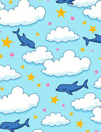 Dreamy Blue Dolphins Amongst Clouds and Stars Rug