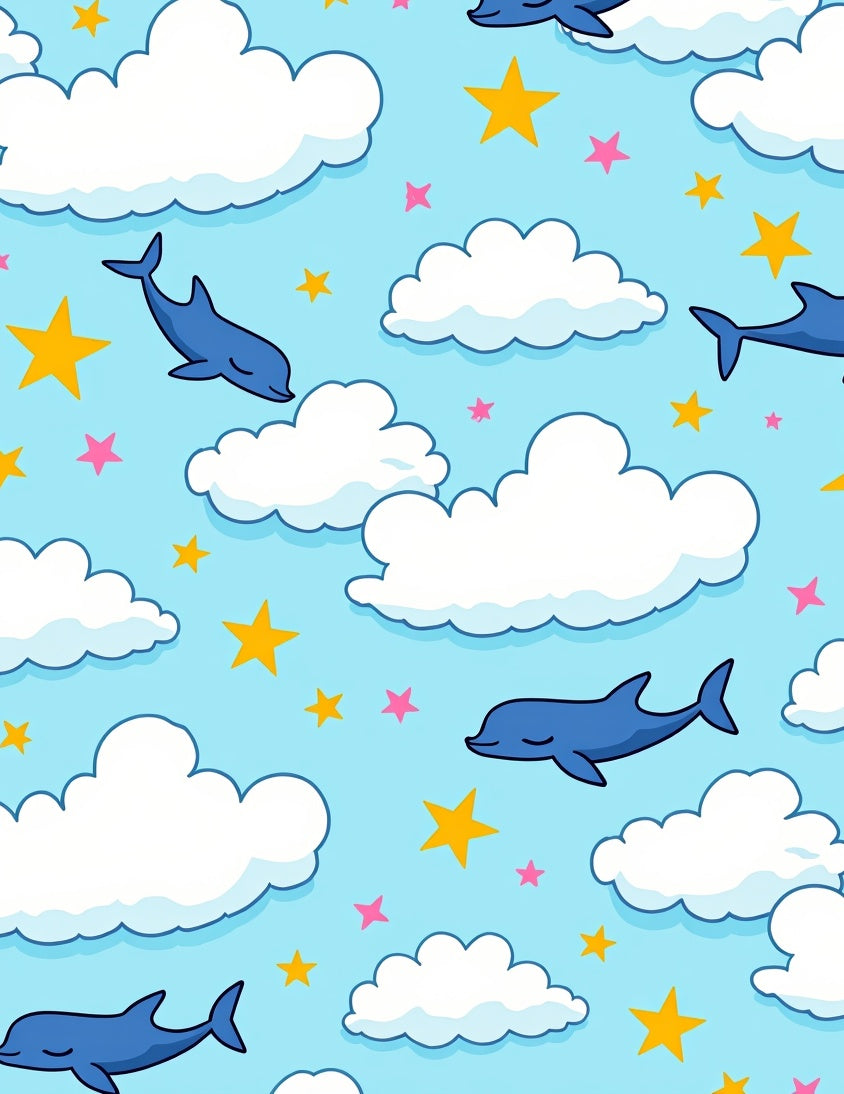 Dreamy Blue Dolphins Amongst Clouds and Stars Rug