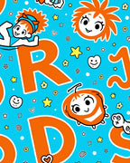 Playful Orange Characters Blue Whimsical Field Rug