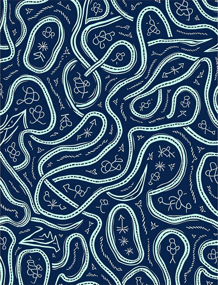 Navy Cyan Abstract Swirl Arrows Rug