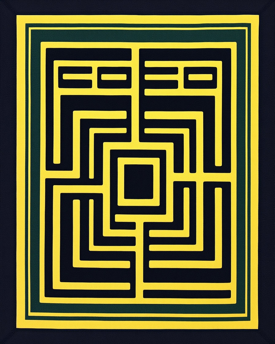 Maze Yellow Black Border Rug