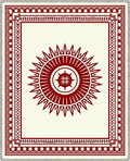 Crimson Sunburst Tribal Border Rug
