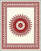 Crimson Sunburst Tribal Border Rug
