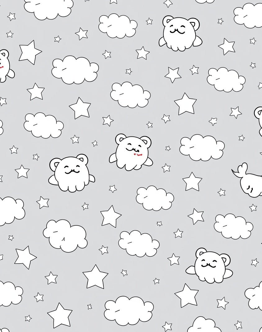 Cute Cloud Bear Starry Night Gray Rug