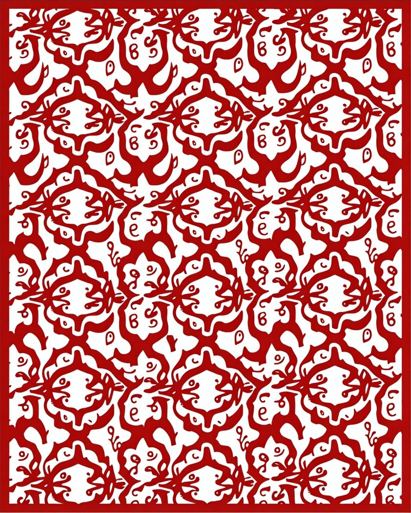 Bold Red Interlocking Scrollwork Rug