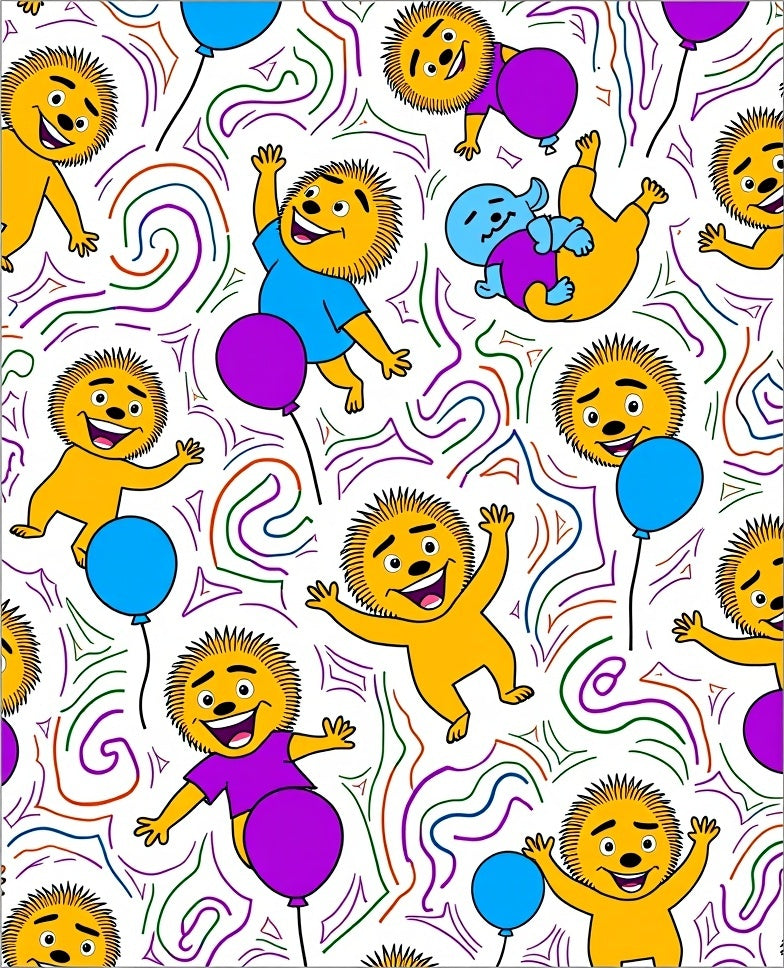 Jolly Yellow Lion Blue Purple Balloons Rug