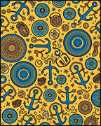 Nautical Blue Anchors Yellow Medallion Rug