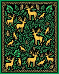 Golden Deer With Green Foliage Border Rug