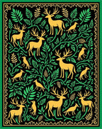 Golden Deer With Green Foliage Border Rug