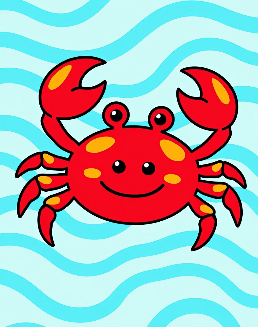 Cute Red Crab Ocean Waves Rug
