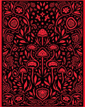 Crimson Red Mushroom Garden Tapestry Rug