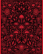 Crimson Red Mushroom Garden Tapestry Rug