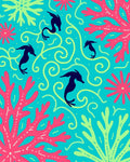 Marine Life Seahorse Coral Swirls Teal Rug