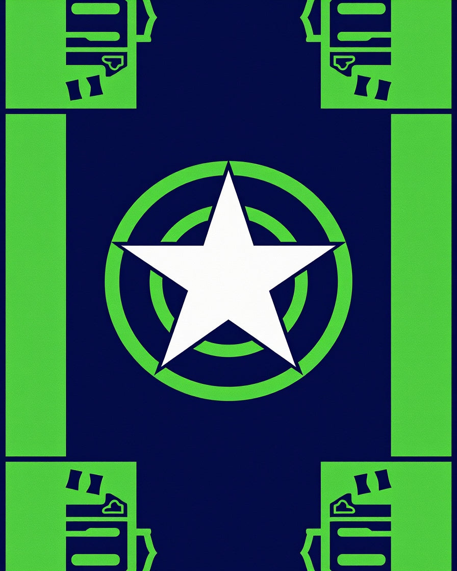 Navy Green Starburst Geometric Rug