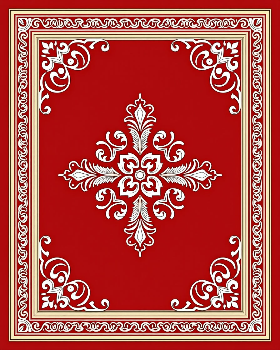 Crimson Scrollwork Floral Centerpiece Rug