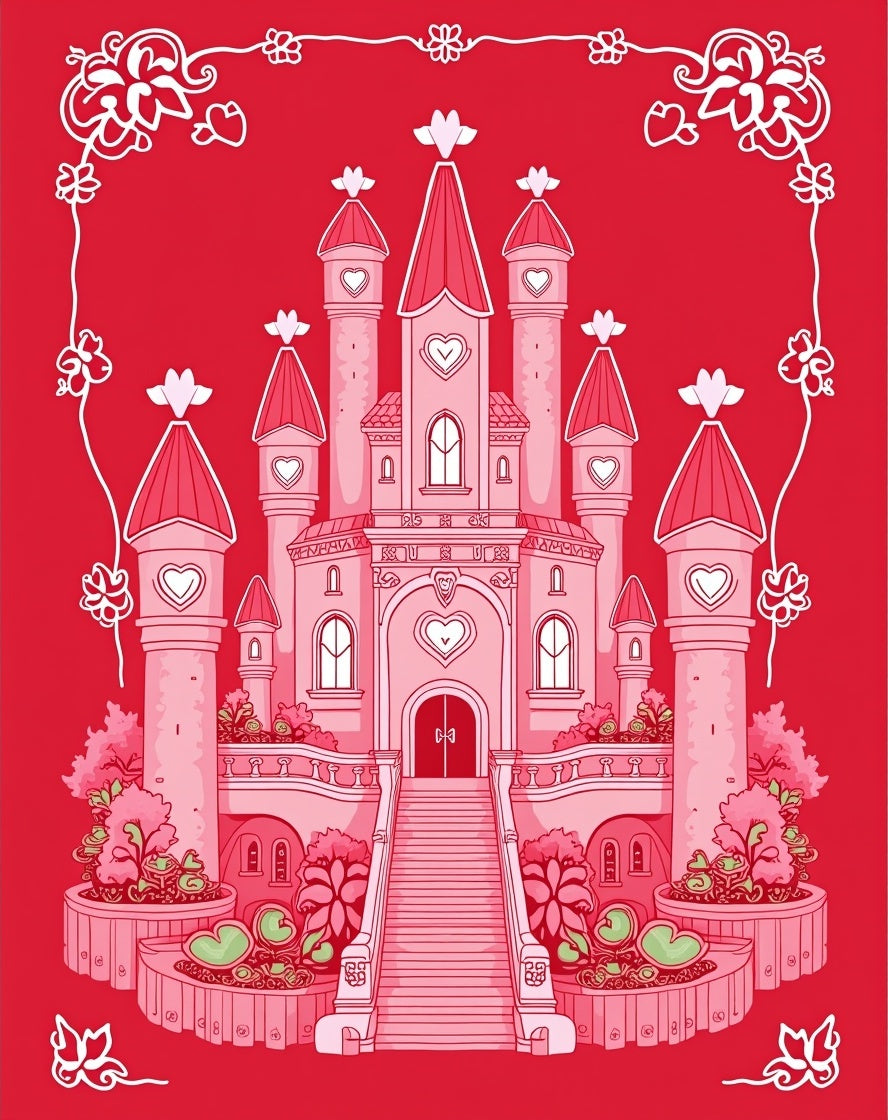 Enchanting Pink Castle Garden Frame Rug