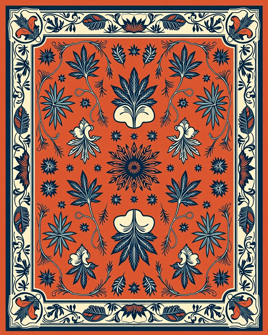 Earthy Orange Floral Vine Mandala Rug