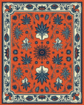 Earthy Orange Floral Vine Mandala Rug