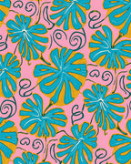 Tropical Pink Teal Leaf Swirl Rug