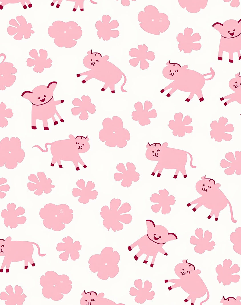 Pink Pig And Floral Field Rug