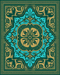 Emerald Teal Gold Floral Medallion Artwork Rug